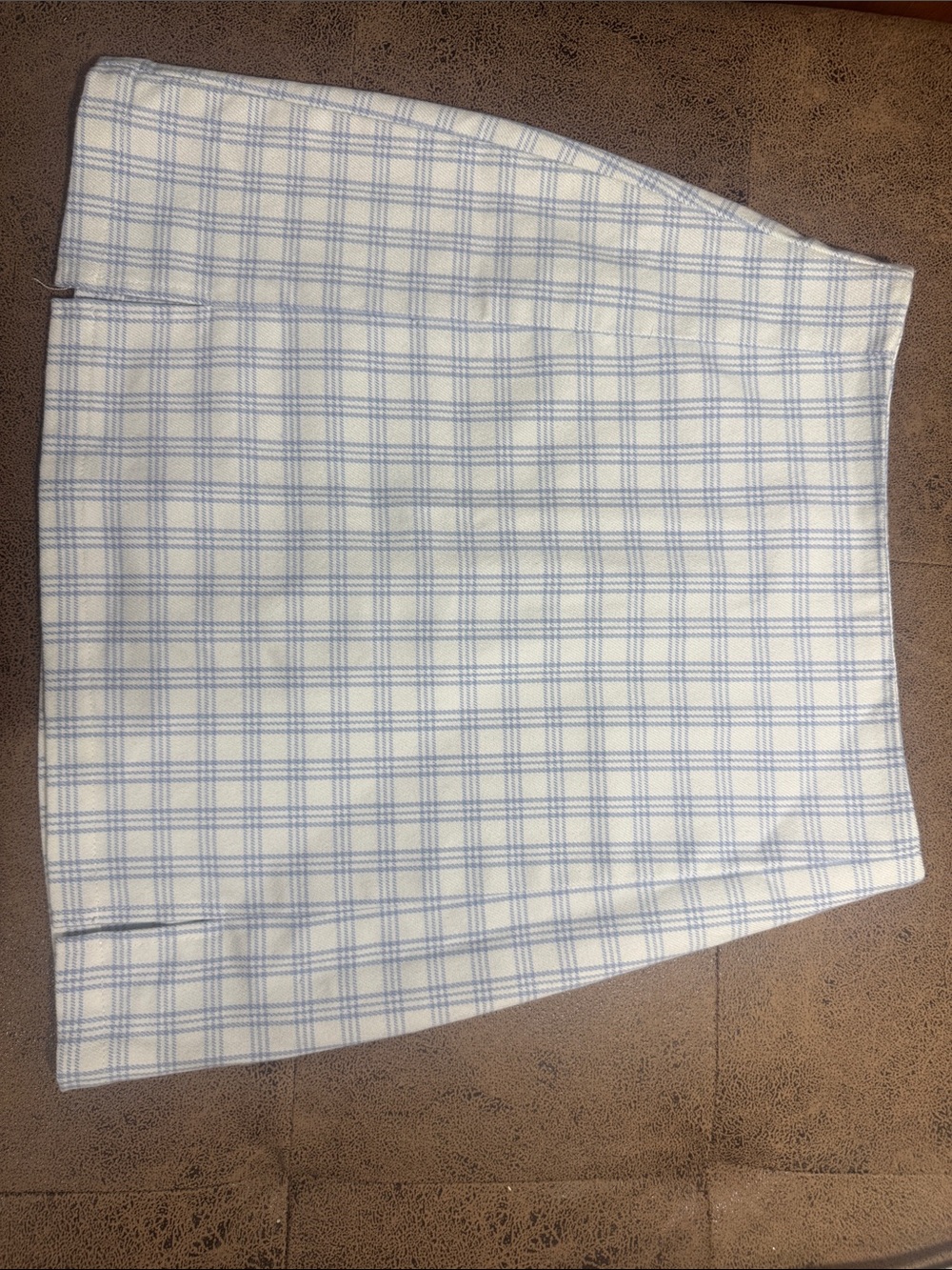 Brandy Melville White and Light Blue Plaid A-Line Mini Skirt